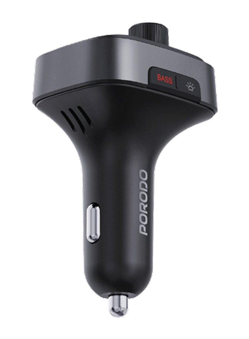 porodo Smart Car Charger 60W with FM Transmitter and Bluetooth 5.4 / 30W PD Dual USB-C & USB Playback / RGB Lights / Bass Boost / Crisp Mic / Hands-Free Calling & Siri/Google Assistant Support - Black - Image 2