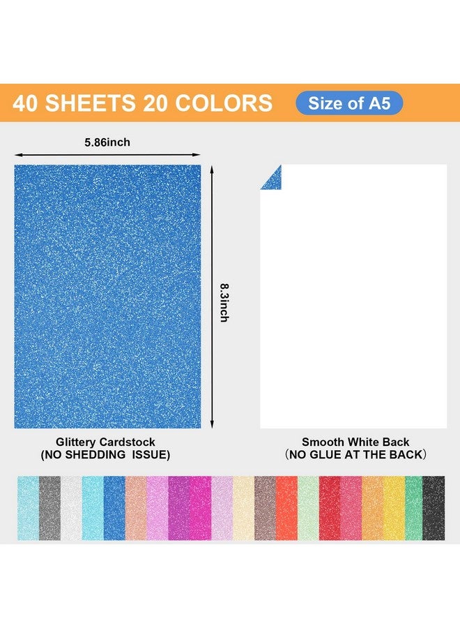 BetyBedy S 20 Colors Glitter Cardstock, Betybedy Cricut Paper Cardstock, No-Shed Sparkly Glitter, A5 Glitter Paper For Arts And Crafts - Card Making, Scrapbooking, Diy Projects - Image 2
