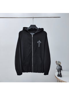 Mens Cross Slogan Zip Hoodie High Street Fashion Black
