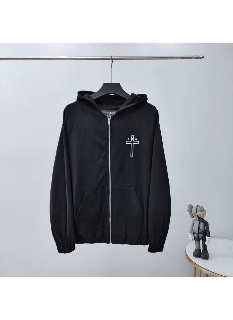 Generic - Mens Cross Slogan Zip Hoodie High Street Fashion Black - Image 1