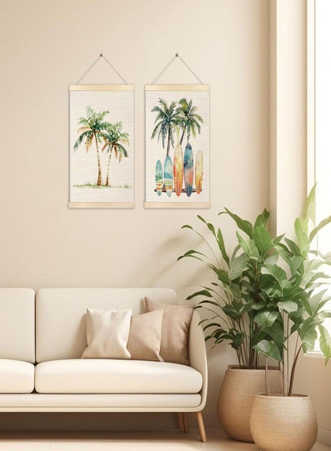 Ecezatik Tropical Beach Surf Wall Art with Wooden Poster Hanger Set of 2, Surf Wall Decor, Beach Room Decor, Surf Room Decor, Summer Beach Hanging Wall Art Decor for Coastal House, 12x16 Inch - Image 2