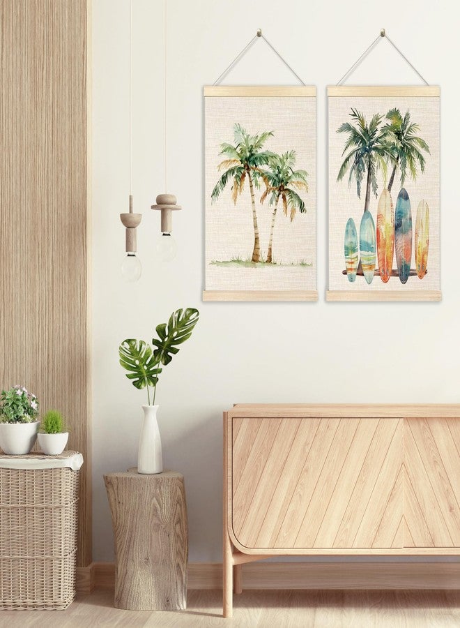 Ecezatik Tropical Beach Surf Wall Art with Wooden Poster Hanger Set of 2, Surf Wall Decor, Beach Room Decor, Surf Room Decor, Summer Beach Hanging Wall Art Decor for Coastal House, 12x16 Inch - Image 4