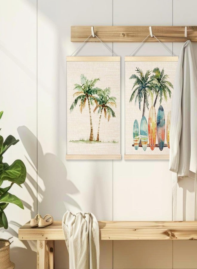 Ecezatik Tropical Beach Surf Wall Art with Wooden Poster Hanger Set of 2, Surf Wall Decor, Beach Room Decor, Surf Room Decor, Summer Beach Hanging Wall Art Decor for Coastal House, 12x16 Inch - Image 5