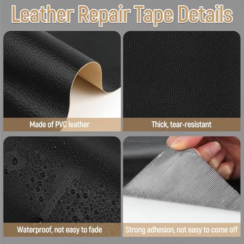 INIMAGINE 6 Pcs Leather Repair Kit, Self Adhesive Patch, Patches for Sofas, Black Leather Sofa Repair Kit, Apply to Couches, Car Seats, Jackets, Kitchen Cabinets - Image 2