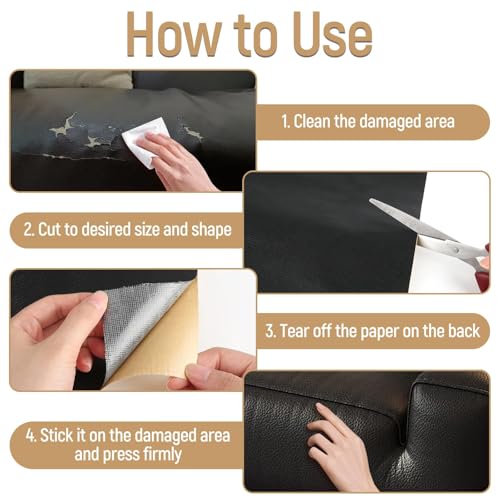 INIMAGINE 6 Pcs Leather Repair Kit, Self Adhesive Patch, Patches for Sofas, Black Leather Sofa Repair Kit, Apply to Couches, Car Seats, Jackets, Kitchen Cabinets - Image 4
