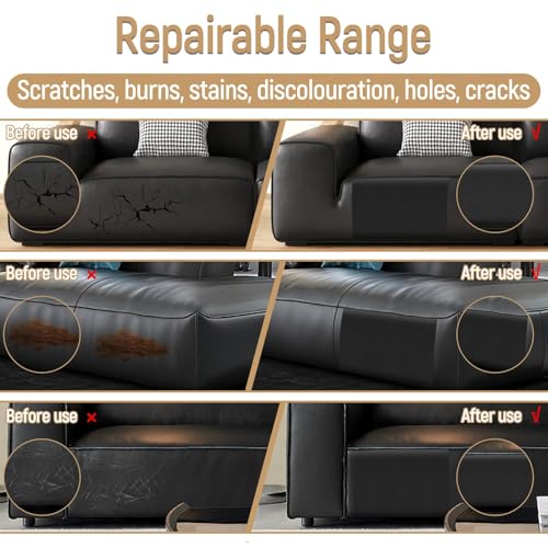 INIMAGINE 6 Pcs Leather Repair Kit, Self Adhesive Patch, Patches for Sofas, Black Leather Sofa Repair Kit, Apply to Couches, Car Seats, Jackets, Kitchen Cabinets - Image 5