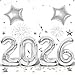 Paeyeq Silver 2026 Balloons 40 Inch Large Number 2026 Foil Balloon with 18 Inch Star Foil Balloon Giant 2026 Happy New Years Balloons for 2026 Happy New Year Eve Christmas Party Decorations Supplies - Image 2