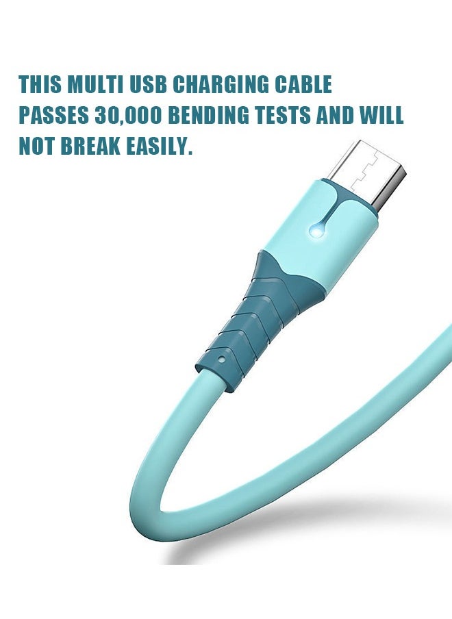 Generic - 3 in 1 USB Super Fast Charging Cable 1M/5A, Soft Silicone Type-C Lightning Port Universal Charger Cable with indicator light, Compatible with Laptop/Tablet/Phone (Blue) - Image 1