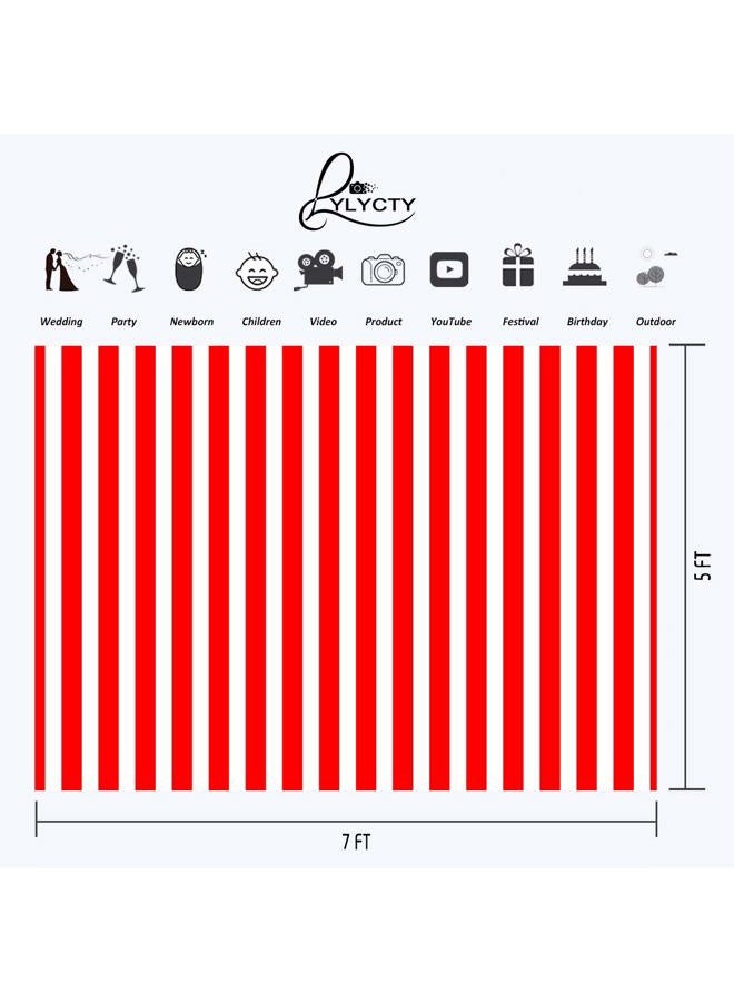 LYLYCTY 7x5 Birthady Backdrop Movie Theater Themed Party Decorations Big Top Circus Theme Party Supplies Banner Red and White Striped Background LYZY0503 - Image 2