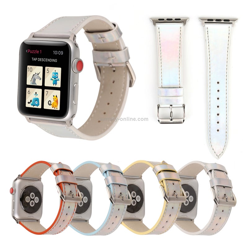 Fashion Laser Series Genuine Leather Wrist Watch Band for Apple Watch Series 3 & 2 & 1 38mm(White)