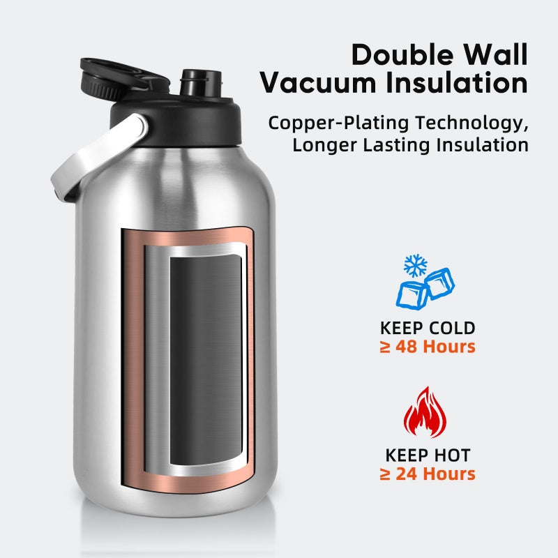 Kerilyn One Gallon Water Bottle, 128oz Stainless Steel Insulated Water Bottle For Hot & Cold Drinks, BPA-Free, Wide Mouth, Leak-Proof Big Water Jug With Handle For Sports, Travel, Hinking & Camping, Silver - Image 5