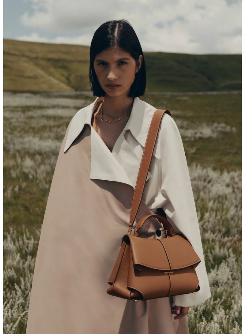 POLENE Polène ابتسامة الخمر الجلد مطوية حقيبة اليد / الكتف حقيبة الكاميرا Crossbody - البني - Image 3