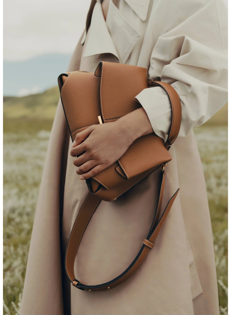 POLENE Polène ابتسامة الخمر الجلد مطوية حقيبة اليد / الكتف حقيبة الكاميرا Crossbody - البني - Image 2