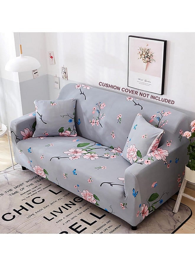 House of Quirk Universal Single Seater Sofa Cover Big Elasticity Cover for Couch 140 GSM Sofa Slipcover (Grey/Pink Flower, 90-145cm) - Image 1