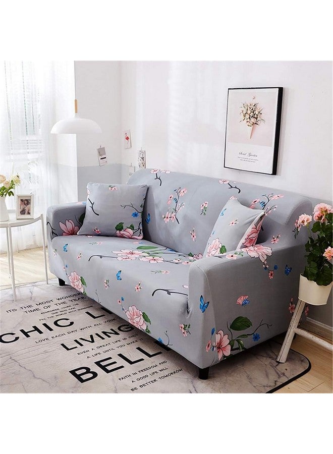 House of Quirk Universal Single Seater Sofa Cover Big Elasticity Cover for Couch 140 GSM Sofa Slipcover (Grey/Pink Flower, 90-145cm) - Image 2