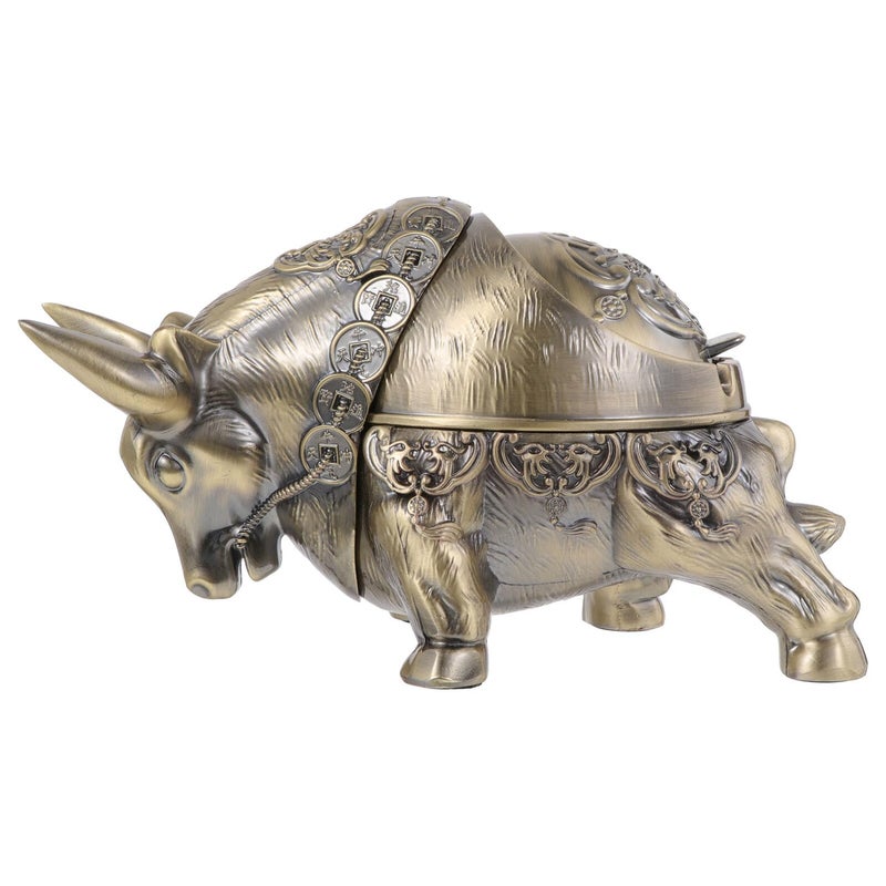 Windproof Copper Plated Cattle Shaped Ashtray Indoor Outdoor Cigarette Holder Vintage Decor - Image 2