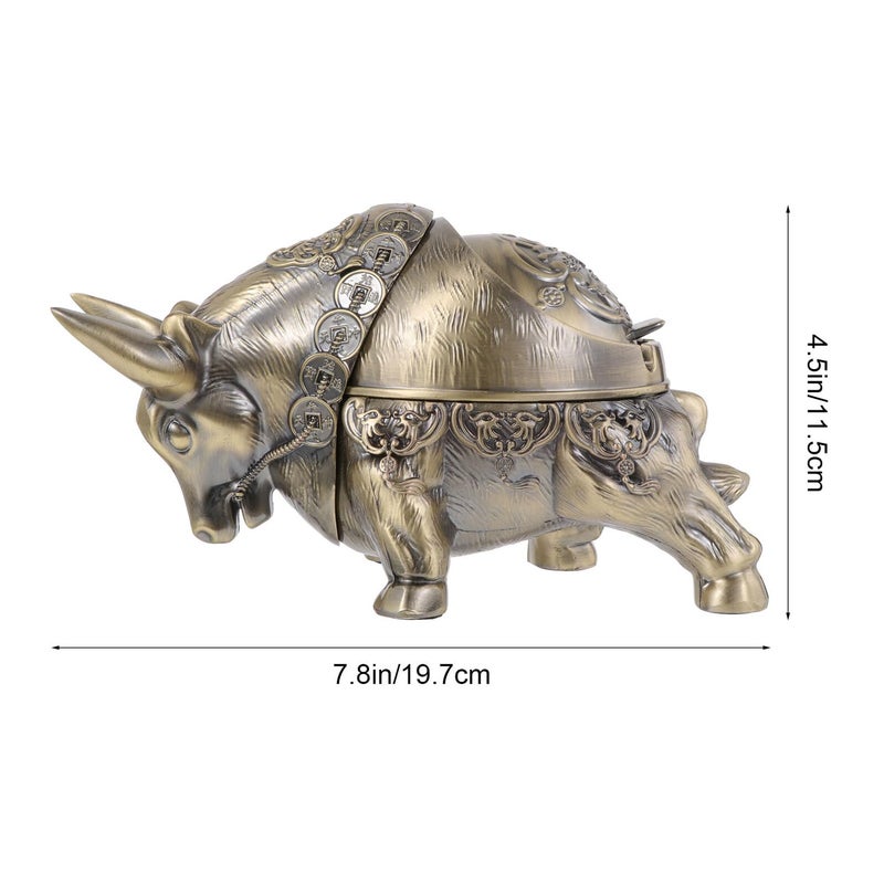 Windproof Copper Plated Cattle Shaped Ashtray Indoor Outdoor Cigarette Holder Vintage Decor - Image 3