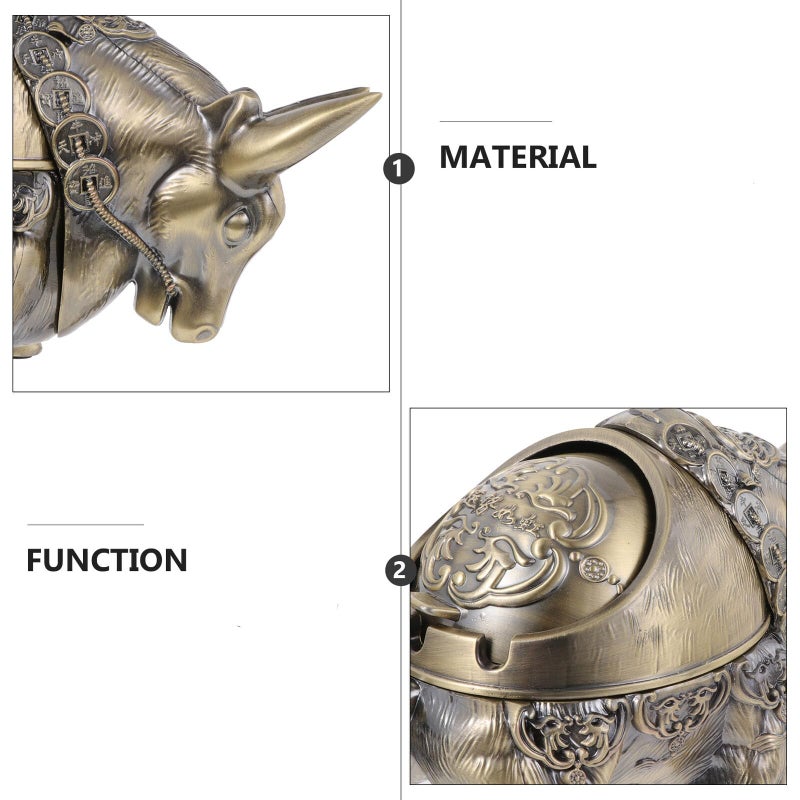Windproof Copper Plated Cattle Shaped Ashtray Indoor Outdoor Cigarette Holder Vintage Decor - Image 5