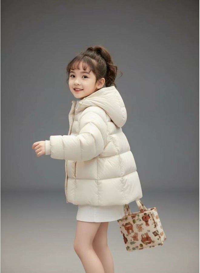 Winter Puffy Down Jacket Women's Short Style 90% Down Fill Thick Loose Solid Color Casual Fashion Hooded Outerwear Winter