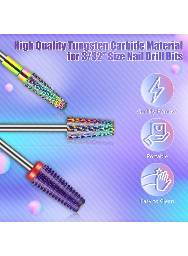 Depvko [2022 Upgraded] 3Pcs Nail Drill Bits Set, 5 in 1 Drill Bits for Nails 3/32 Inches, Tapered Barrel and Cone Shape Carbide Nail Drill Bits for Acrylic or Gel Remover (Rainbow) - Image 2