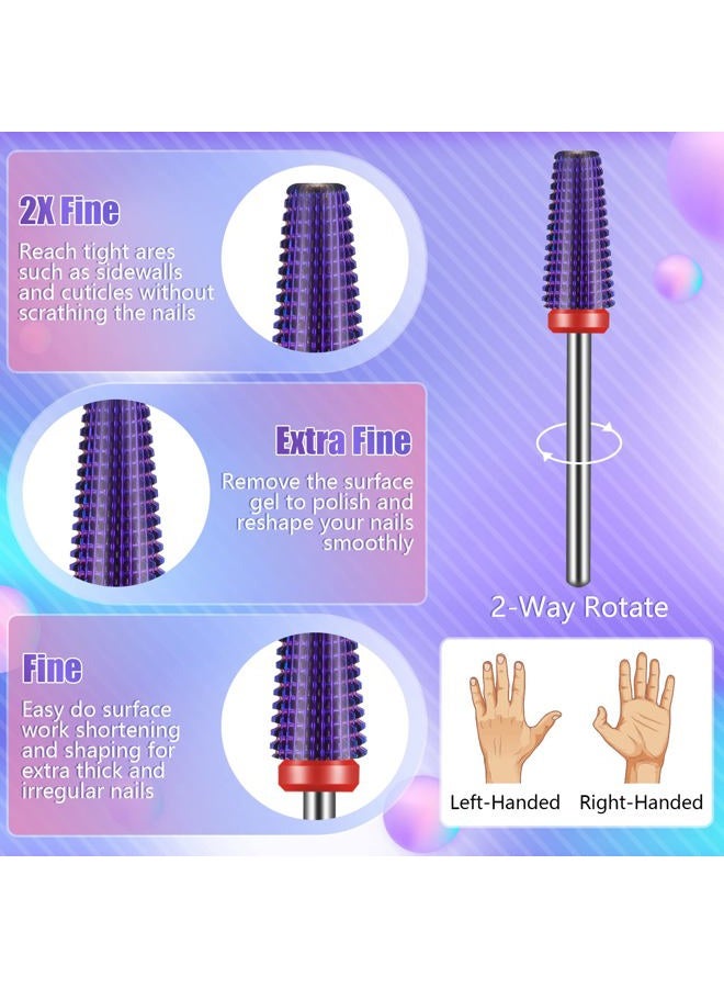 Depvko [2022 Upgraded] 3Pcs Nail Drill Bits Set, 5 in 1 Drill Bits for Nails 3/32 Inches, Tapered Barrel and Cone Shape Carbide Nail Drill Bits for Acrylic or Gel Remover (Rainbow) - Image 3