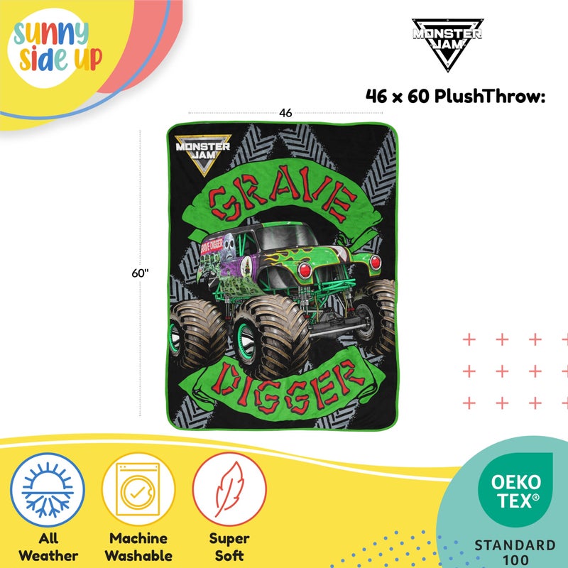 Sunny Side Up Monster Jam Plush Throw Blanket - Measures 46 x 60 Inches - Super Soft & Cozy Fleece Kids Bedding Features Grave Digger - Image 3