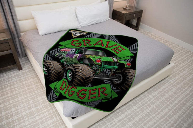 Sunny Side Up Monster Jam Plush Throw Blanket - Measures 46 x 60 Inches - Super Soft & Cozy Fleece Kids Bedding Features Grave Digger - Image 2