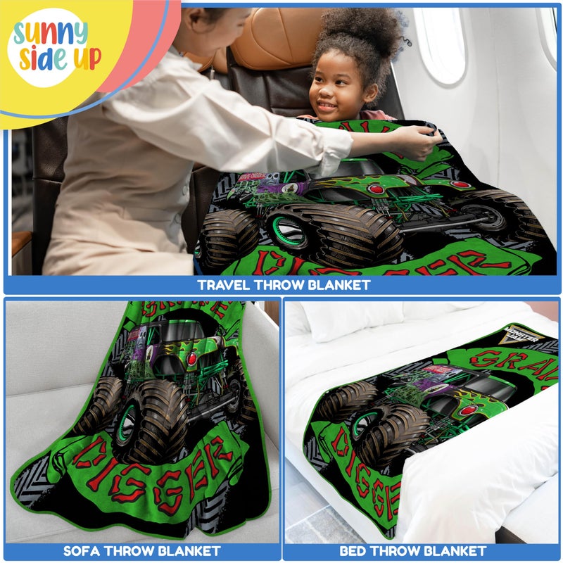 Sunny Side Up Monster Jam Plush Throw Blanket - Measures 46 x 60 Inches - Super Soft & Cozy Fleece Kids Bedding Features Grave Digger - Image 4