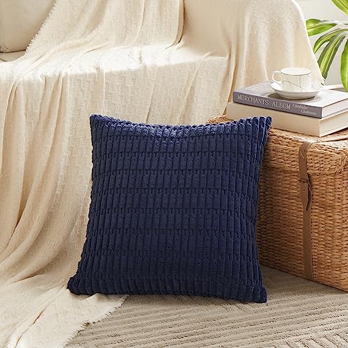 Fancy Homi 2 Packs Navy Blue Decorative Throw Pillow Covers 20x20 Inch for Living Room Couch Bed Sofa Soft Corduroy Square Cushion Case 50x50 cm Rustic Modern Farmhouse Boho Home Decor - Image 3
