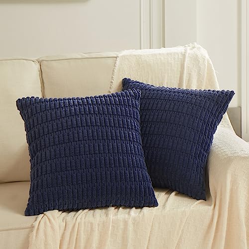 Fancy Homi 2 Packs Navy Blue Decorative Throw Pillow Covers 20x20 Inch for Living Room Couch Bed Sofa Soft Corduroy Square Cushion Case 50x50 cm Rustic Modern Farmhouse Boho Home Decor - Image 1