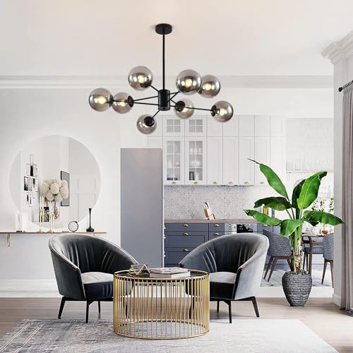 KCO Lighting 8 Lights Modern Sputnik Ceiling Light Fixture Black Globe Chandelier Smoke Gray Glass Chandelier Mid Century Hanging Light Fixture - Image 4