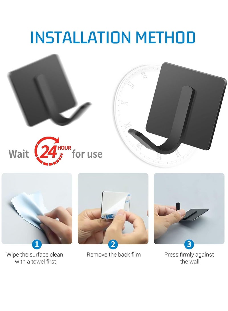 SYOSI 8 Packs Stick On Hooks Heavy Adhesive Hooks Black Hooks For Hanging Robe Towel Hooks Stainless Steel Waterproof Bathroom Hooks Adhesive Hooks For Kitchen Wardrobe Sticky Hooks Cabinet Hooks - Image 5