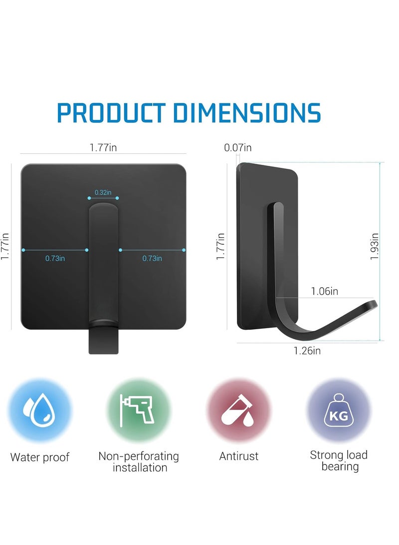 SYOSI 8 Packs Stick On Hooks Heavy Adhesive Hooks Black Hooks For Hanging Robe Towel Hooks Stainless Steel Waterproof Bathroom Hooks Adhesive Hooks For Kitchen Wardrobe Sticky Hooks Cabinet Hooks - Image 4