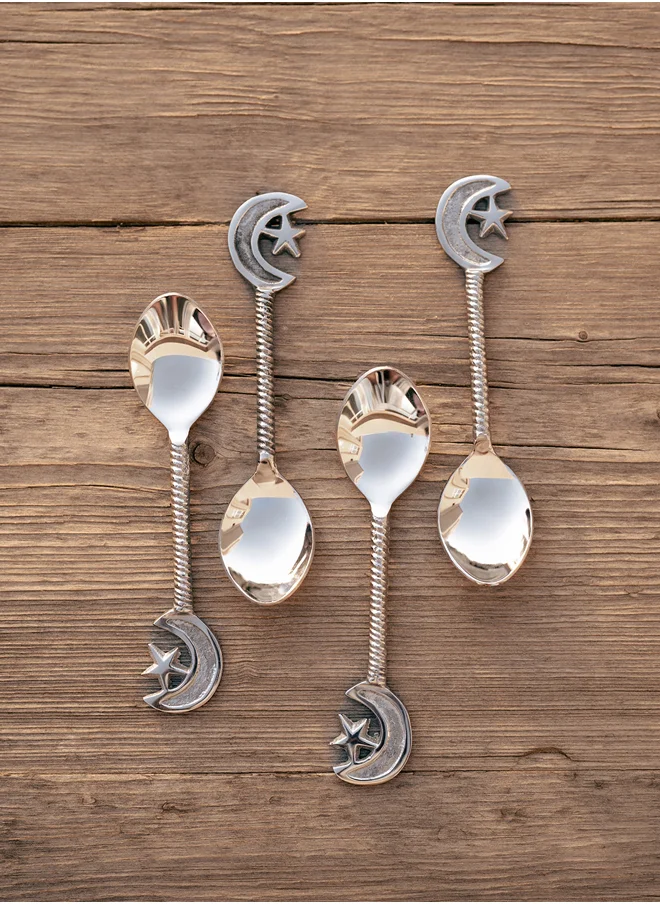 Curate Home Star and Moon Dessert Spoons - Set of 4/Silver