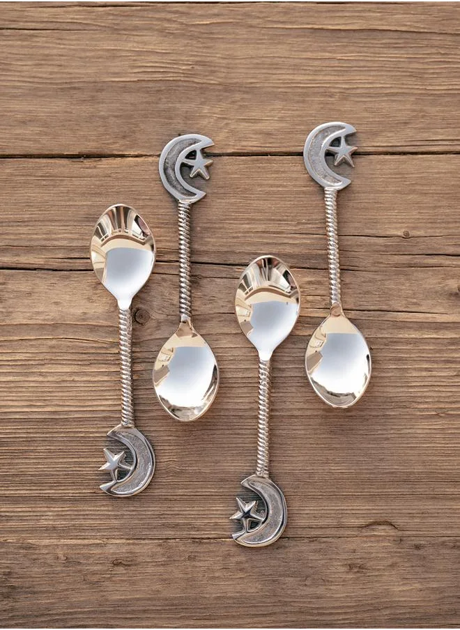 Curate Home Star and Moon Dessert Spoons - Set of 4/Silver