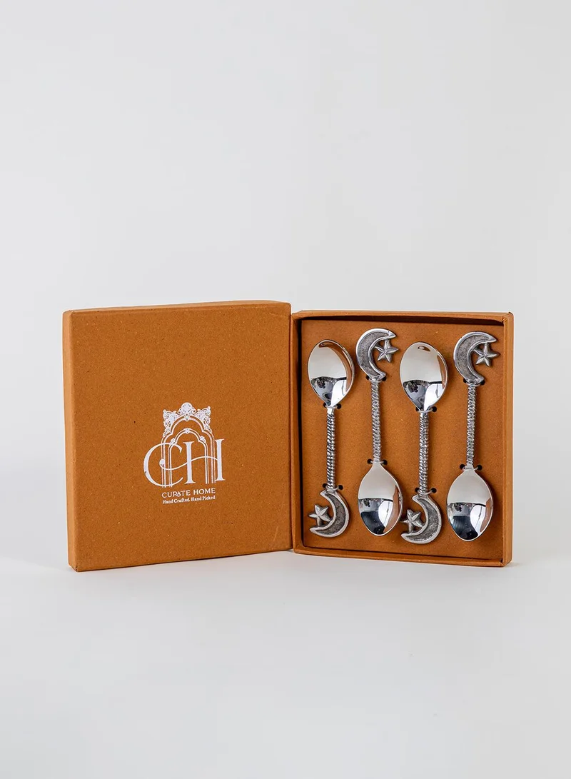 Curate Home Star and Moon Dessert Spoons - Set of 4/Silver