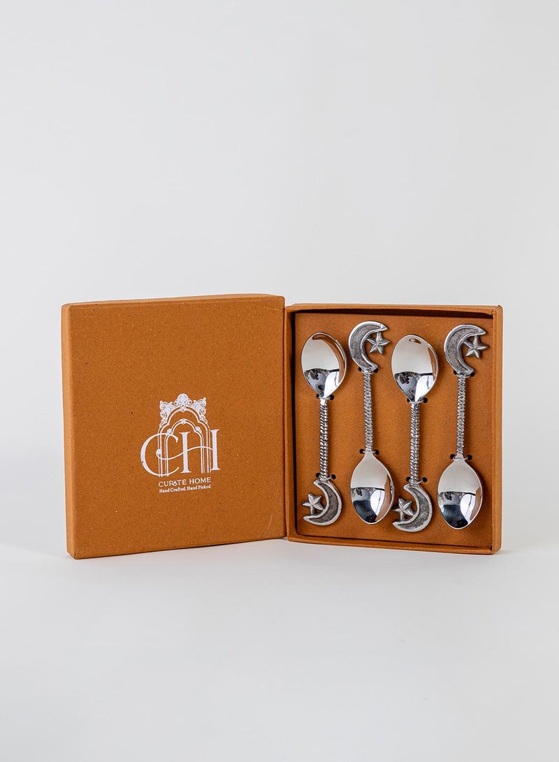 Curate Home Star and Moon Dessert Spoons - Set of 4/Silver - Image 2