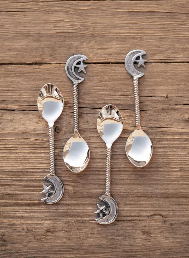 Curate Home Star and Moon Dessert Spoons - Set of 4/Silver - Image 1