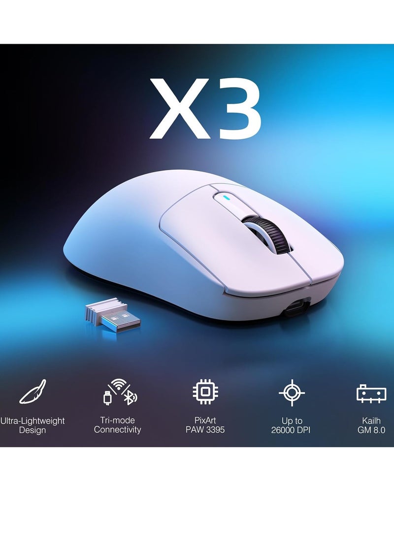 Attack Shark X3 Lightweight Wireless Gaming Mouse with Tri-Mode 2.4G/USB-C Wired/Bluetooth,Up to 26K DPI, PAW3395 Optical Sensor,5 programmable Buttons for PC/Laptop/Win/Mac  - Image 3