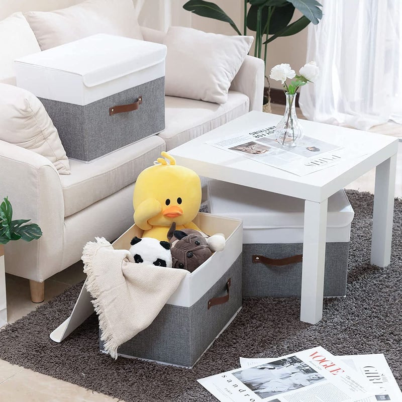 MeRaYo Merayo Storage Box for Clothes Foldable Storage Box Linen Fabric Toy Storage Box with Lid for Home Office Closet 38x25x25cm Rectangular White - Image 2