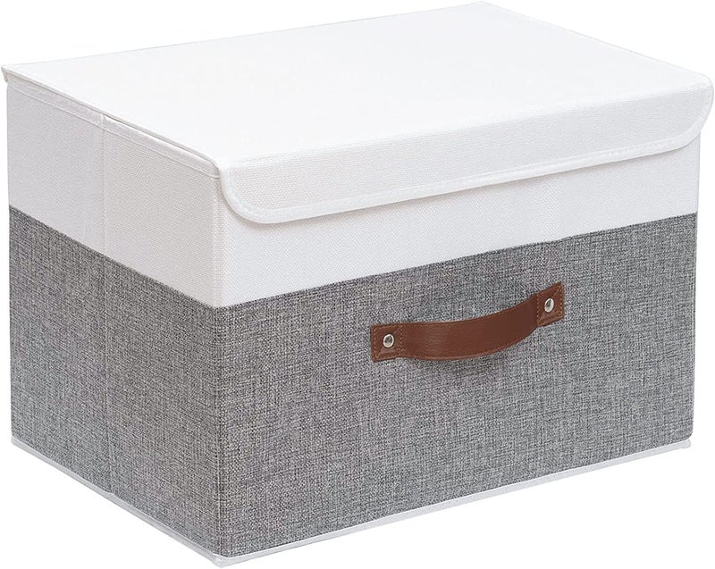 MeRaYo Merayo Storage Box for Clothes Foldable Storage Box Linen Fabric Toy Storage Box with Lid for Home Office Closet 38x25x25cm Rectangular White - Image 1