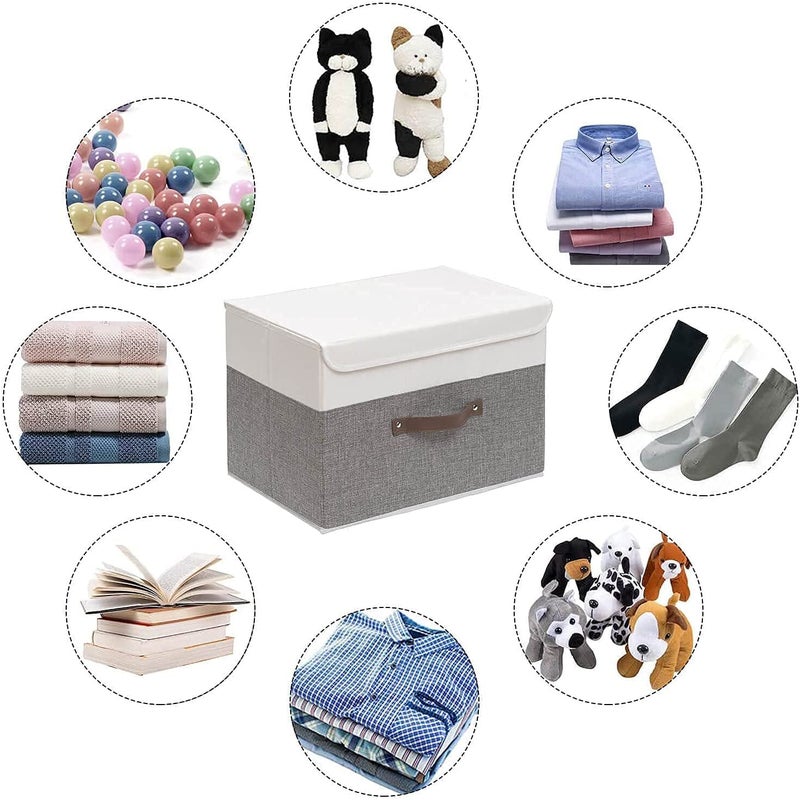 MeRaYo Merayo Storage Box for Clothes Foldable Storage Box Linen Fabric Toy Storage Box with Lid for Home Office Closet 38x25x25cm Rectangular White - Image 3