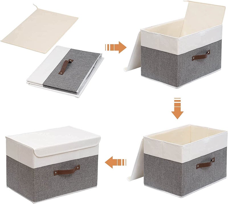 MeRaYo Merayo Storage Box for Clothes Foldable Storage Box Linen Fabric Toy Storage Box with Lid for Home Office Closet 38x25x25cm Rectangular White - Image 5