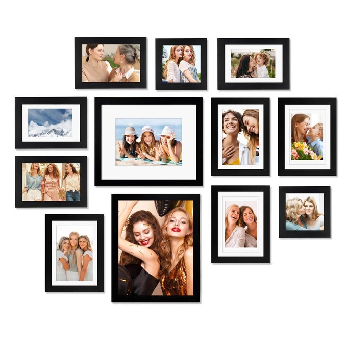 12 PACK BLACK GALLERY WALL FRAME SET SOLID WOOD PICTURE FRAME COLLAGE WALL ART DECOR FOR HOME DECORATIONHANGING OR TABLETOP DISPLAYINCLUDE MULTISIZE TWO8X10 FOUR5X7FOUR4X6TWO4X4
