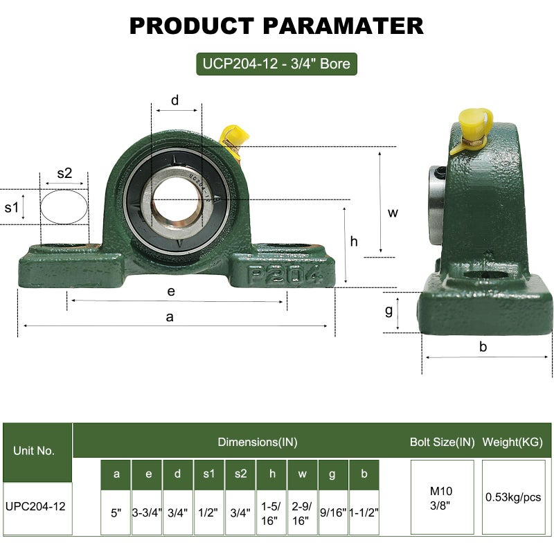 SACKORANGE 2 Pack UCP204-12 Pillow Block Mounted Ball Bearing - 3/4" Bore - Solid Cast Iron Base - Self Aligning - Image 2