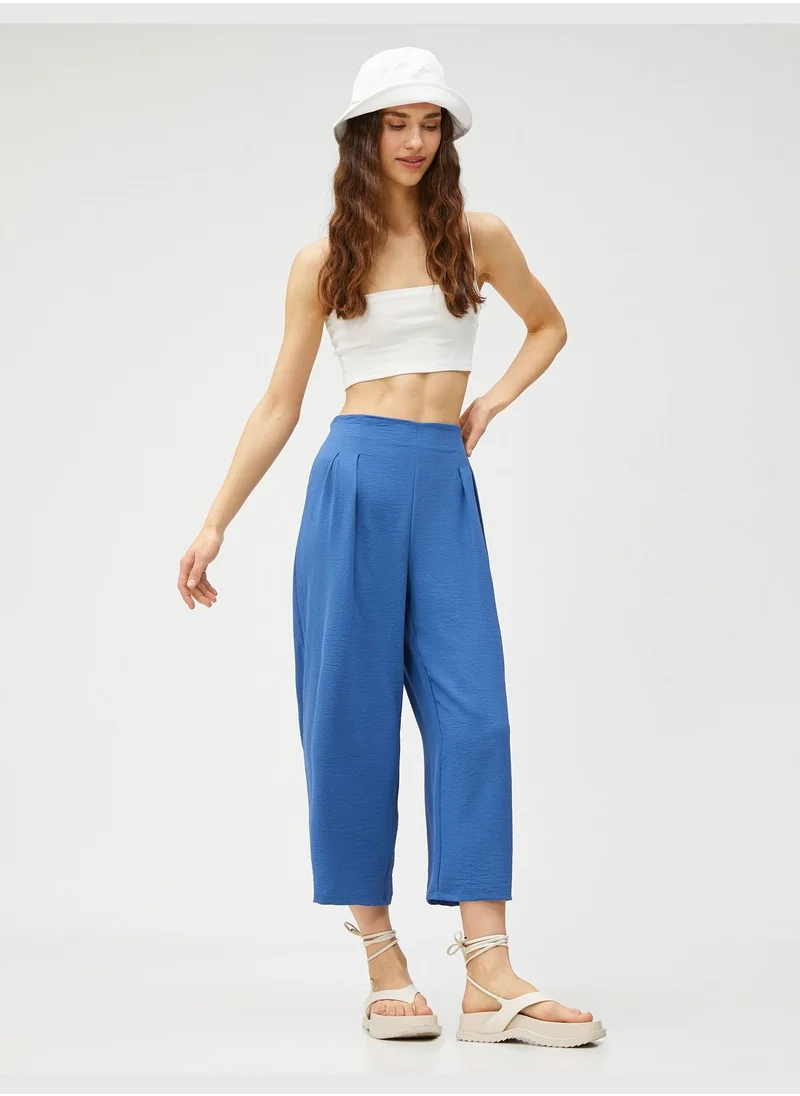 KOTON Crop Wide Leg High Waist Trousers