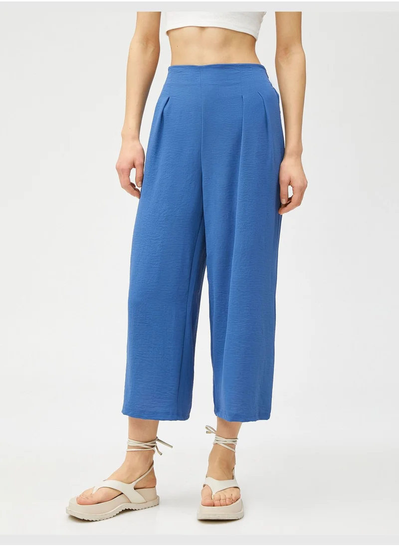 كوتن Crop Wide Leg High Waist Trousers