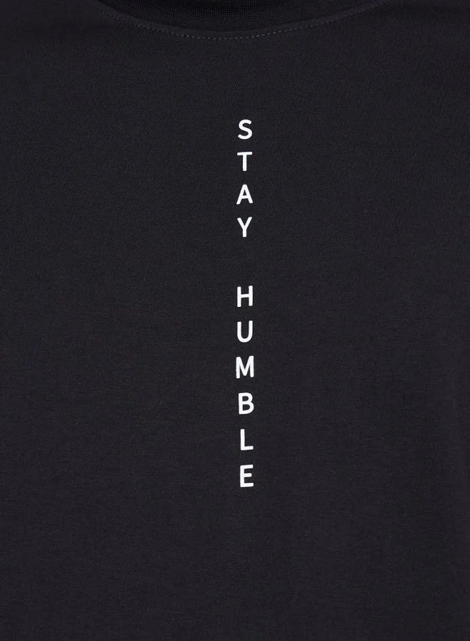 Styli Styli Slogan Print Regular Fit T-Shirt with Turn-Up Sleeve