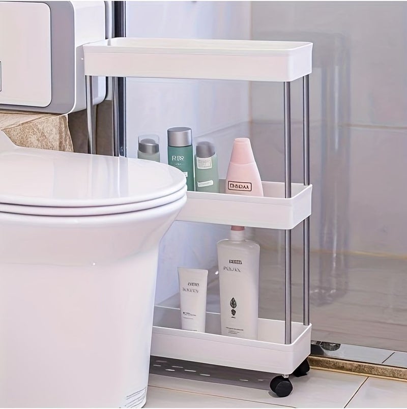 Narrow White Rolling Storage Cart 3 Tier No Assembly Needed - Image 5