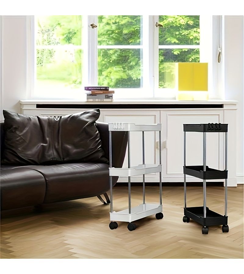 Narrow White Rolling Storage Cart 3 Tier No Assembly Needed - Image 2